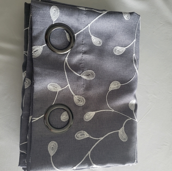 Floral Embroidered Semi Sheer Curtains Faux Linen Grommet Curtain Panels 52 x 95 - Picture 9 of 15